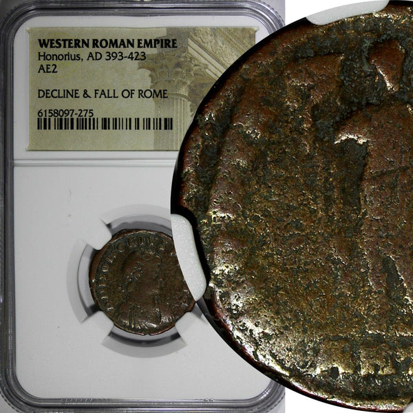 WESTERN ROMAN Honorius  AD 393-423 AE2 Emperor with Globe & Labarum NGC (275)