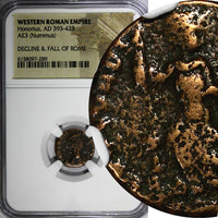 WESTERN ROMAN Honorius  AD 393-423 AE3 Nummus Constantinopolis seated NGC (289)