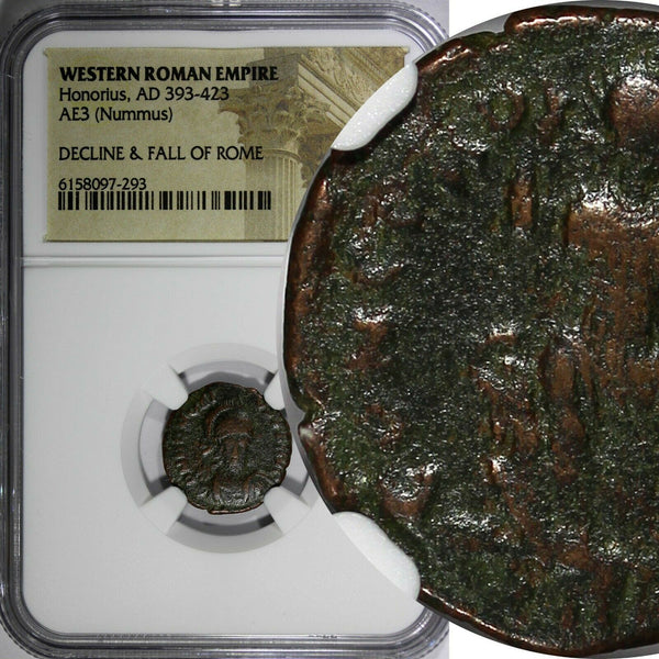 WESTERN ROMAN Honorius  AD 393-423 AE3 Nummus Constantinopolis seated NGC (293)