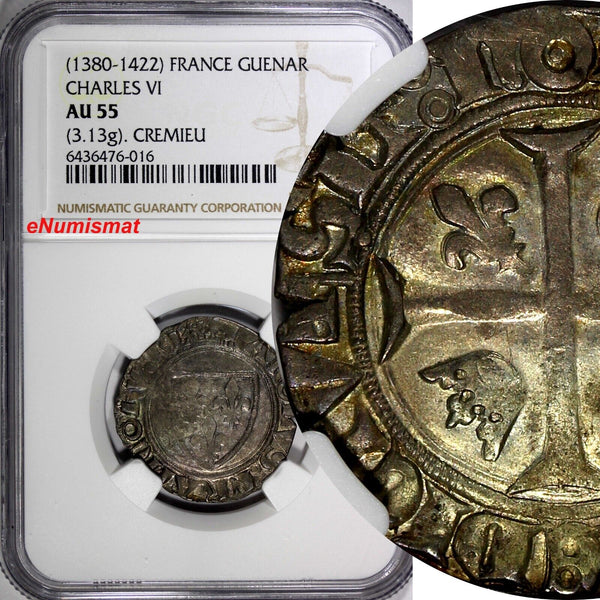 FRANCE Charles VI 1380-1422 Silver Blanc Guenar NGC AU55 Cremiu Duplessy-377a