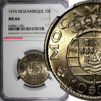 Mozambique Copper-Nickel 1974 10 Escudos NGC MS64 KM# 79b (001)