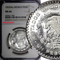 MEXICO Jose Morelos Silver 1965 Mo 1 Peso NGC MS65 KM# 459 (005)