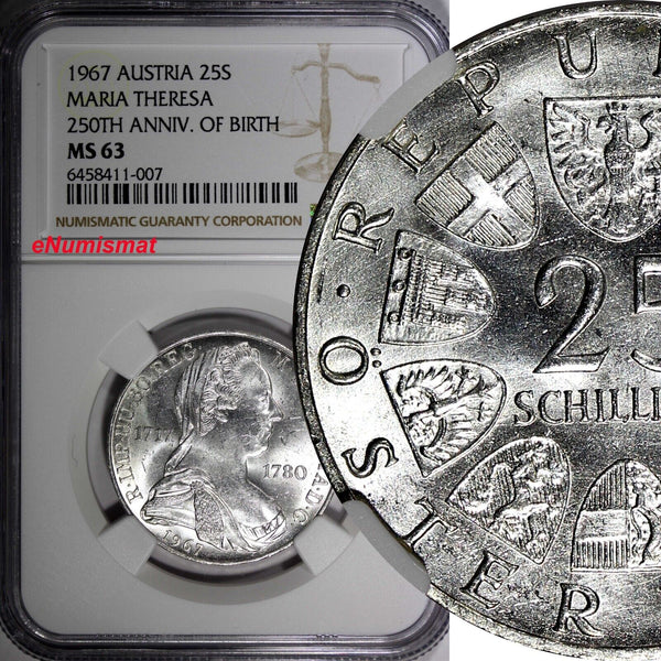 Austria Maria Theresia Silver 1967 25 Schilling NGC MS63  KM# 2901 (007)