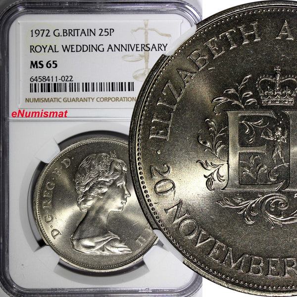 Great Britain 1972 25 New Pence Silver Royal Wedding NGC MS65 KM# 917 (022)