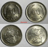 FINLAND Copper-Nickel LOT OF 2 COIN 1921,1923  50 Pennia GEM BU  KM# 26