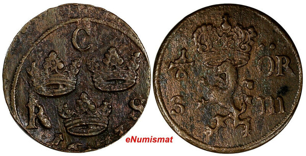 SWEDEN Carl XI (1660-1697) Copper 1673 1/6 Ore S.M. KM# 254 (15 205)
