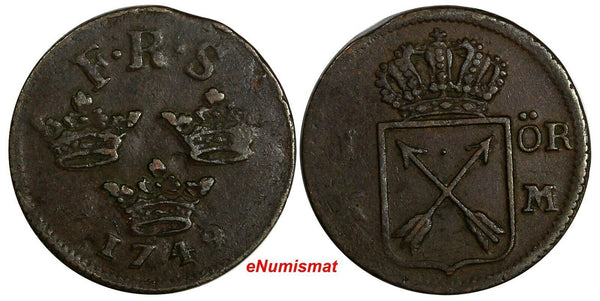 SWEDEN Frederick I (1720-1751) Copper 1749 1 Ore K.M. Avesta mint KM#383.3/15242