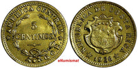 COSTA RICA Brass 1936 "GCR" Right of stars 5 Centimos UNC KM# 151