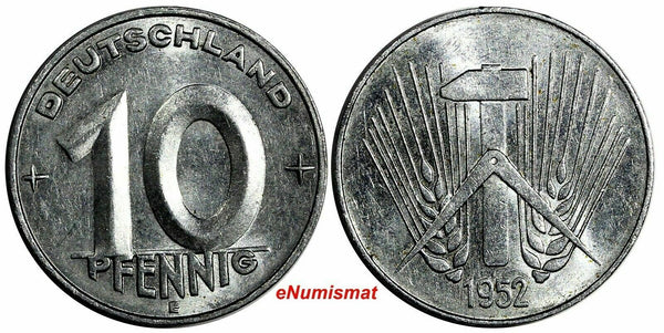 Germany-Democratic Republic Aluminum 1952 E 10 Pfennig XF SCARCE KM# 7 (15 316)
