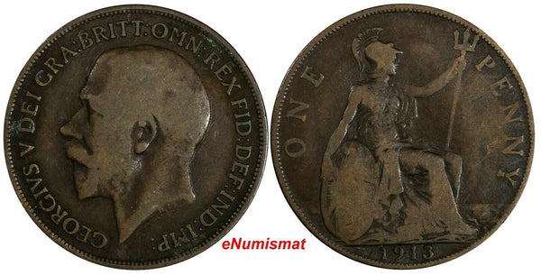 Great Britain George V Bronze 1913 1 Penny KM# 810 (15 344)