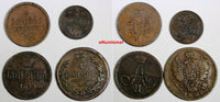RUSSIA LOT OF 4 COPPER COINS 1822-1911 1/2 Kopeck,1 Kopeck
