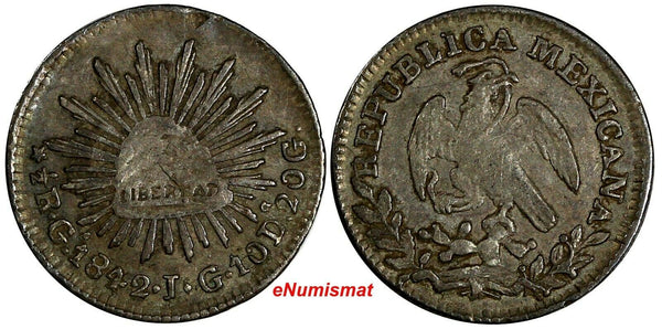 Mexico FIRST REPUBLIC Silver 1842 Ga JG 1/2 Real Guadalajara XF Toned KM# 370.5