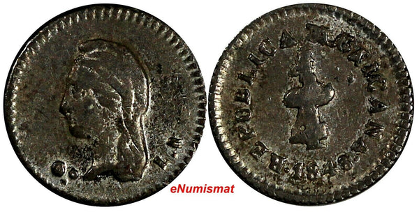 Mexico FIRST REP.Silver 1843/2 Go LR 1/4 Real Overdate Guanajuato Mint KM# 368.5