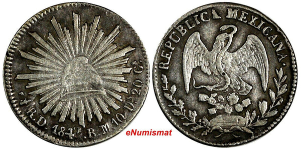 Mexico FIRST REPUBLIC Silver 1842/3 D RM 1/2 Real OVERDATE Durango Mint KM#370.3