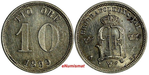 SWEDEN Oscar II Silver 1899 EB 10 Ore aUNC Condition KM# 755 (15 581)