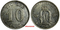 SWEDEN Oscar II Silver 1880 EB 10 Ore Mint-851,000 BETTER EARLY DATE KM#755/589/