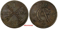 SWEDEN COPPER 1802 1 SKILLING OVERSTRUCK ON 2 ORE S.M. 1760 / FULL EARLY DATE /