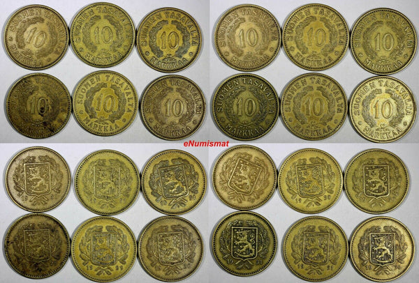 FINLAND LOT OF 12 COINS Aluminum-Bronze 1928-1936 10 Markkaa KM# A32