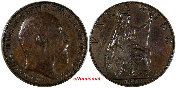 Great Britain Edward VII Bronze 1902 Farthing 1st Year for Type KM# 792