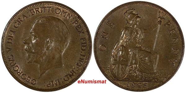 GREAT BRITAIN George V Bronze 1928 1 Penny 1st YEAR for TYPE XF KM# 838