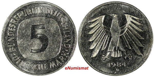 Germany-Federal Republic 1984 D 5 Mark 29 mm Bavarian Central Mint KM#140.1(154)