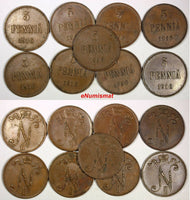 Finland Nicholas II Copper 1916 5 Pennia RANDOM PICK (1 COIN) KM# 15