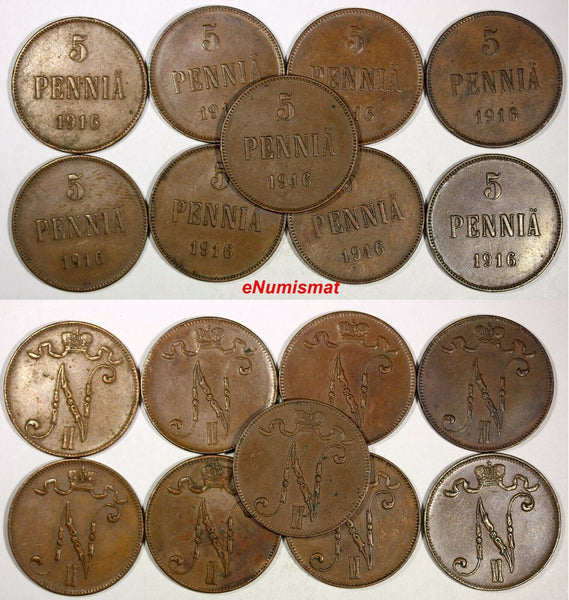 Finland Nicholas II Copper 1916 5 Pennia RANDOM PICK (1 COIN) KM# 15