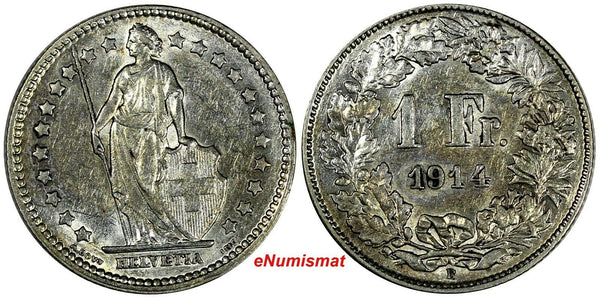 Switzerland Silver 1914 B  1 Franc  KM# 24  (17 165)
