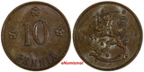 Finland Copper 1935 10 Penniä Helsinki Mint  UNC Condition KM# 24 (17 423)