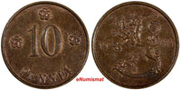 Finland Copper 1934 10 Penniä Helsinki Mint  UNC Condition KM# 24 (17 426)