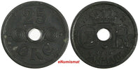 Denmark Christian X German Occupation Zinc 1945 25 Ore WWII Issue KM# 823.2a/435