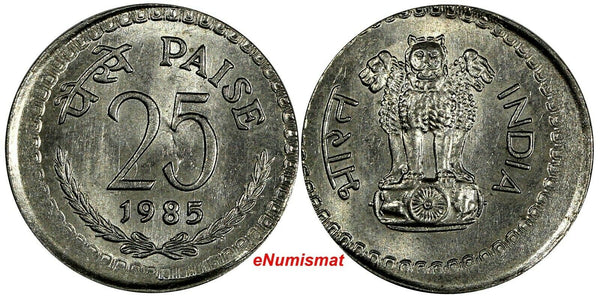 India-Republic 1985 25 Paise Calcutta Mint Mint Error OFF CENTER KM# 49.1(17457)