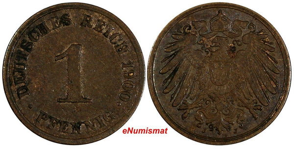 Germany - Empire Wilhelm II 1900 J 1 Pfennig VF Condition KM# 10 (17 459 )