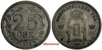 Sweden Oscar II Silver 1883 EB 25 Öre Large Letters VF Condition KM#739 (17 497)