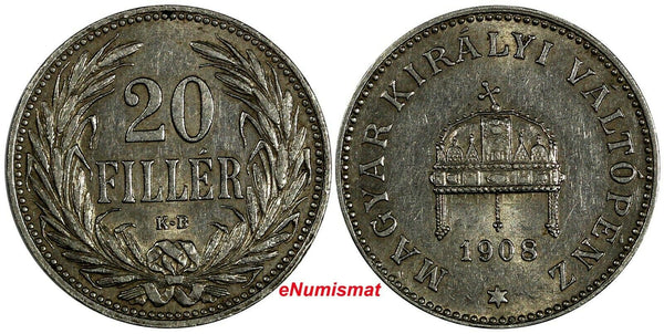 Hungary Franz Joseph I 1908 KB 20 Fillér KM# 483 (17 514)