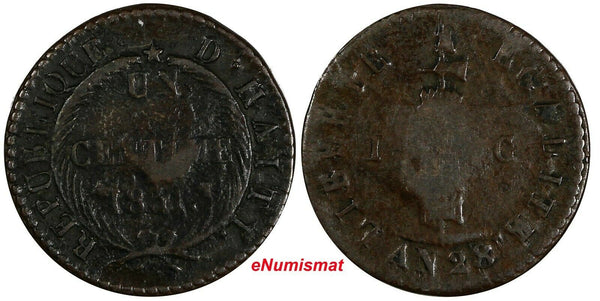 HAITI Copper 1831 // AN 28 1 Centime Ex.Wolfgang Schuster KM# A21 (17 553)