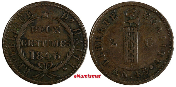 Haiti Copper 1846 // AN 43 2 Centimes KM# 26 Ex.Wolfgang Schuster Coll. (17 558)