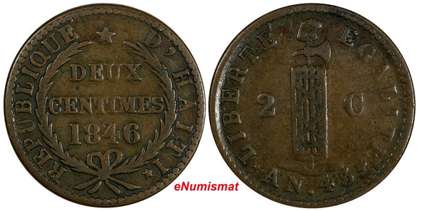 Haiti Copper 1846 // AN 43 2 Centimes KM# 26 Ex.Wolfgang Schuster Coll. (17 560)