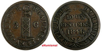 Haiti Copper 1846 // AN 43 2 Centimes KM# 26 Ex.Wolfgang Schuster Coll. (17 561)