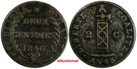 Haiti Copper 1846 // AN 43 2 Centimes Ex.Wolfgang Schuster Coll. (17 572)