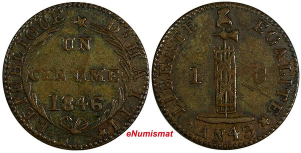 Haiti Copper 1846 // AN 43 1 Centime KM# 25.1 Ex.Wolfgang Schuster Coll.(17 574)