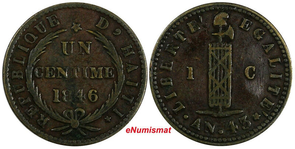 Haiti Copper 1846 // AN 43 1 Centime ch.XF KM# 25.2 Ex.W Schuster Coll. (17 575)