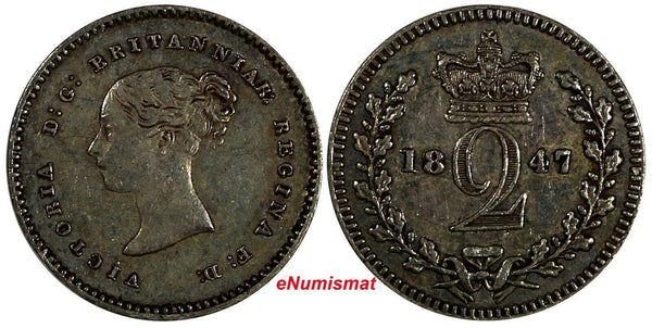 Great Britain Victoria 'Young Head' Silver 1847 2 Pence KM# 729 (17 588)