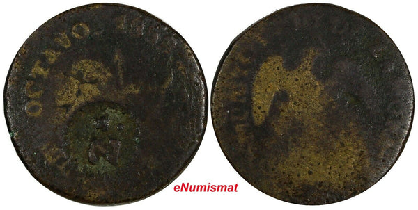 Mexico Zamora Municipal Issue Copper 1858 1/8 Real C/S "Za" KM# L81 (17 597)