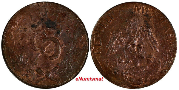 Mexico-Revolutionary Tenancingo Copper 1915 5 Centavos AU/UNC KM# 689.1 (17 635)