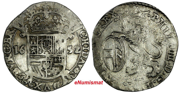 Spanish Netherlands BRABANT Felipe IV Silver 1652  Escalin BETTER DATE KM# 52.1