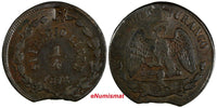 MEXICO Durango Copper 1872 1/4 Real Counterstamp "R" SCARCE KM# 350 (17 721)