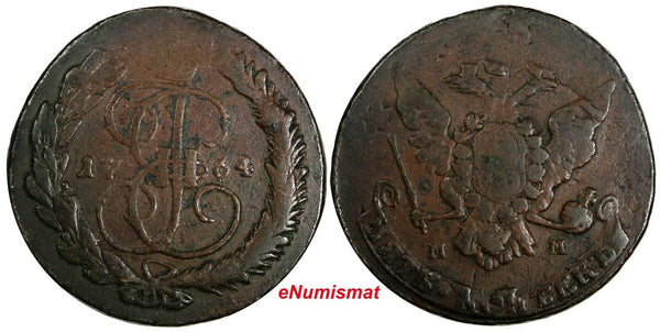 Russia Catherine II 1764 MM 5 Kopecks 47,29g.Oblique milled  C# 59.6 (17740)
