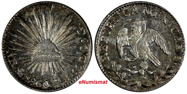 Mexico FIRST REPUBLIC Silver 1860 Mo FH/GC 1/2 Real aUNC KM# 370.9 (17 752)
