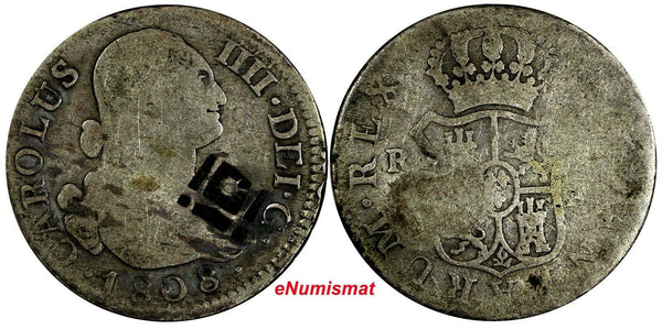SPAIN Silver 1808 2 Reales Countermark on Spain - Seville 2 Reales RARE KM#430.2